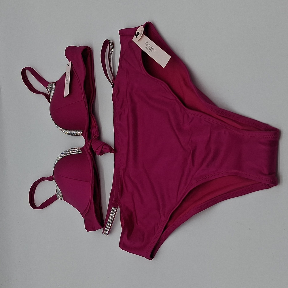 Victoria's Secret Very Sexy Shine Trim Push-Up and High Waist Bikini Pink 34A/M